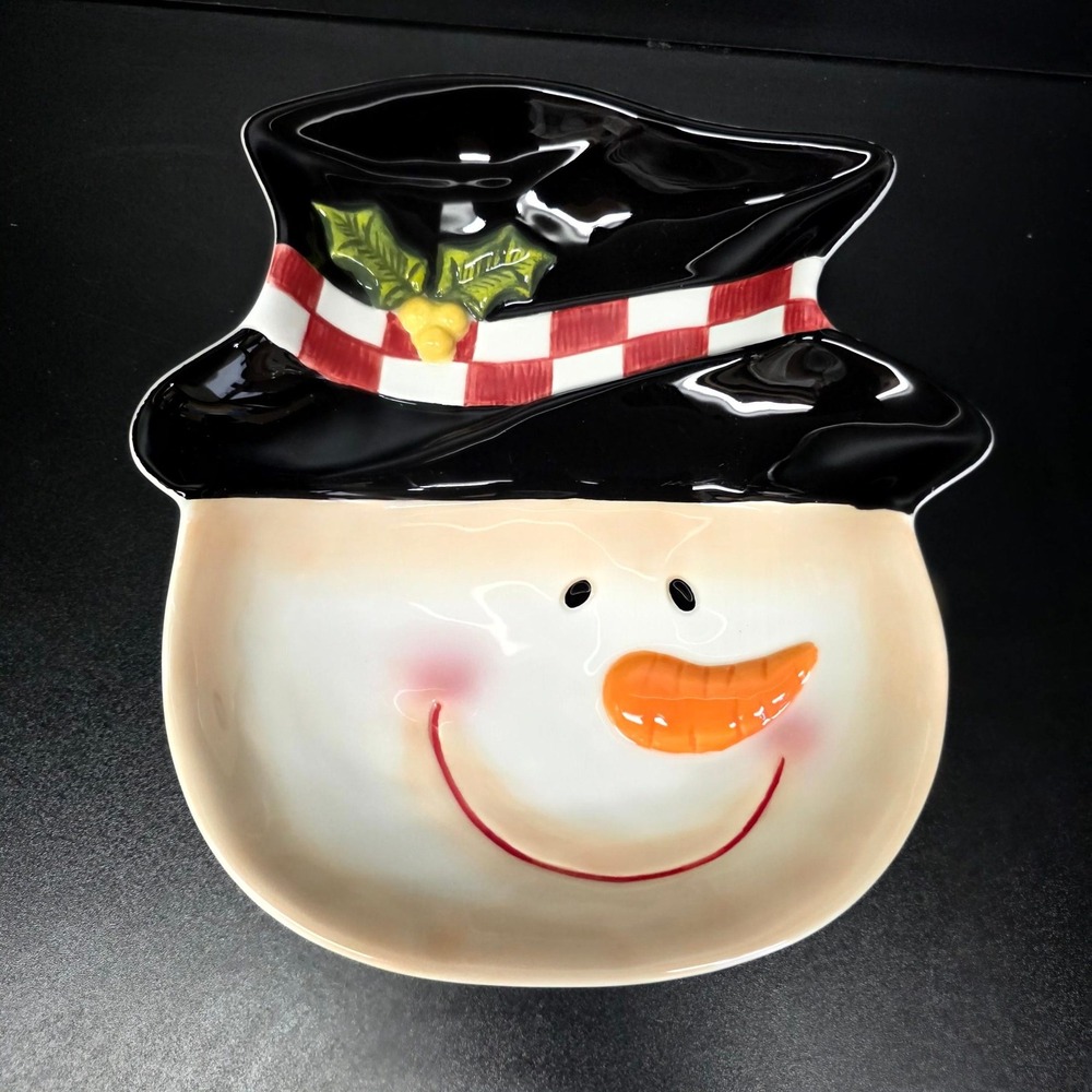 Snowman Candy Dish Small White Black Red Holiday Decor Pier 1 Imports